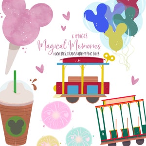 Memórias Mágicas Clip Art | Download instantâneo | Rua Principal EUA | Algodão Doce | Carrinho alegre | Starbucks | Balões do Mickey | Uso comercial
