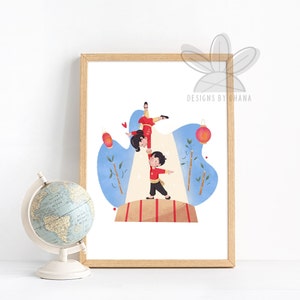 Lámina artística de China / Es un mundo pequeño / Arte imprimible / Arte de Fantasyland / Arte de mundo pequeño / Niños del mundo / Póster de viaje / Guardería