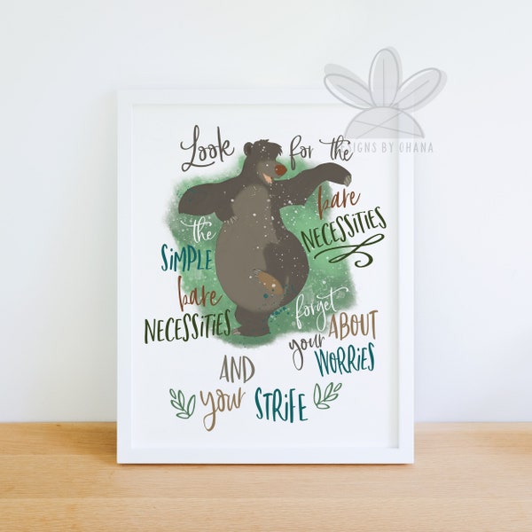 Baloo Aquarell | Dschungel-Buch-Kunstdruck | Dschungel-Buch druckbare | Disney Kunstdruck | Disney-Wand-Kunst | Kinderzimmer Dekor | Kinder Kunstdruck