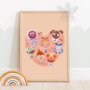 Os Muppets | Desenho animado dos anos 80 | Cultura pop | Impressão artística para impressão | Pôster dos Muppets | Arte em pôster | Decoração de quarto de bebê | Kermit | Piggy | Fozzie