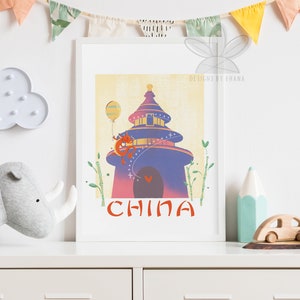 China Travel Poster | Epcot Center | World Showcase | Travel Around the World | Country Posters | Children&#39;s Art Print | Explore the World