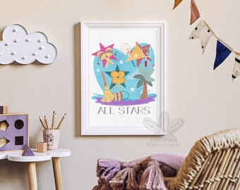 All Stars | Resort Art Print | Printable Art | All Star Movies | Music Wall Art | Nursery Decor | Cute Wall Art | Music Art | Children&#39;s Art