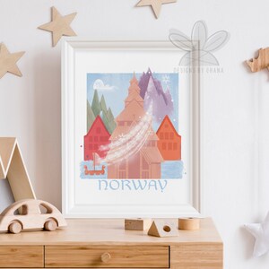 Norway Travel Poster | Epcot Center | World Showcase | Travel Around the World | Country Posters | Children&#39;s Art Print | Norway Pavilion