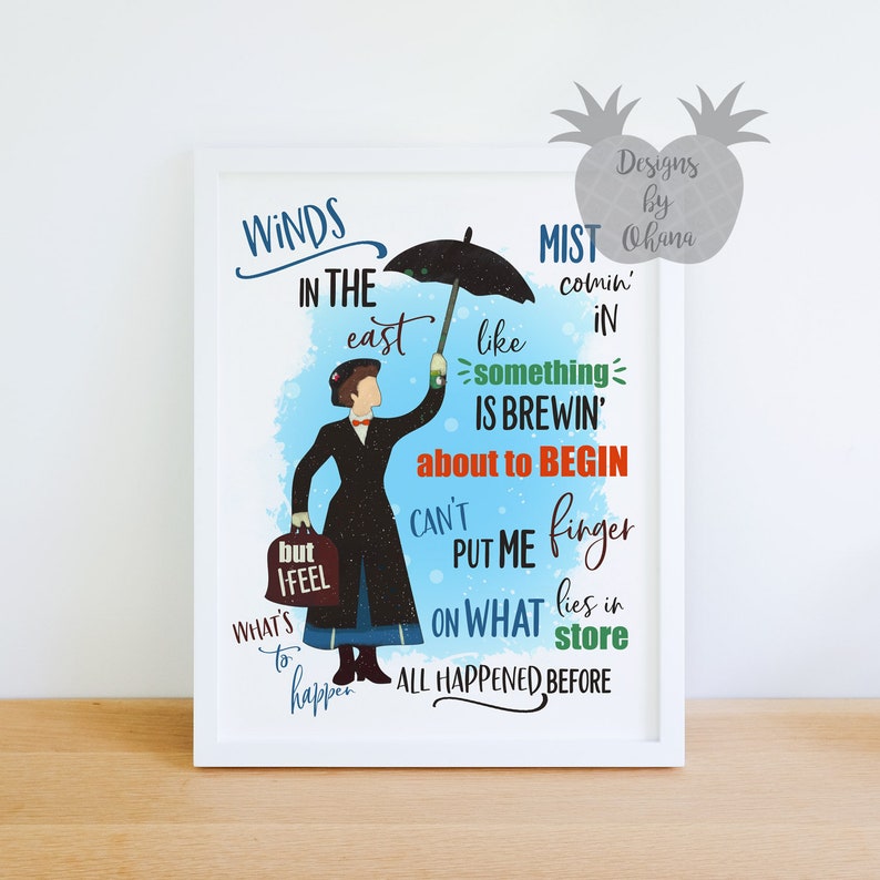 mary poppins quote winds in the east disney art print etsy