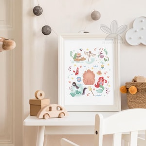 La petite sirène | Art imprimable | Décoration de sirène | Décoration de chambre d&#39;enfant | Art de la petite sirène | Chambre de bébé princesse | Affiche illustrée | Mignon