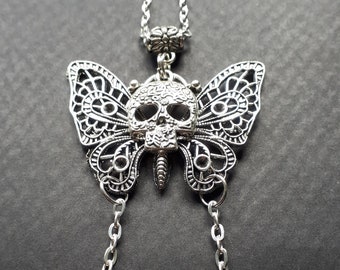 Butterfly skull necklace ~ Day of the dead pendant ~ Filagree butterfly necklace ~ Skull jewelry ~ Bohemian Winged Skull necklace