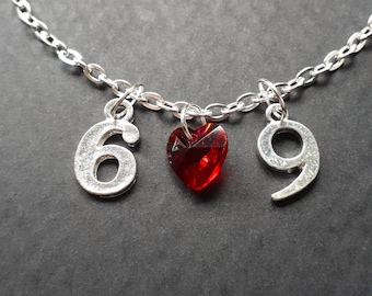 69 Ankle Chain: Tibetan Silver Charms, Red Heart Anklet