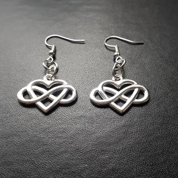 Silver Polyamory Heart Infinity Earrings ~ Polyamory Jewellery ~ Poly Lifestyle ~ Open Relationship ~ Dating Gift ~Triad Relationship