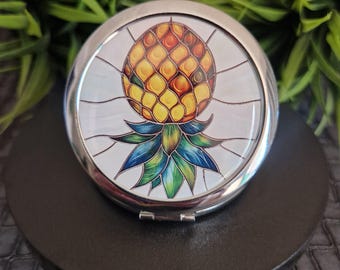 Upside Down Pineapple Compact Mirror Duel Pocket Mirror Gift for Her