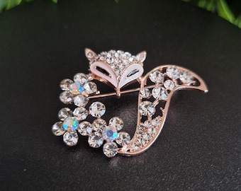 Rhinestone Fox Brooch: Rose Gold Vixen Jewelry