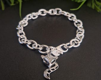 Sterling Silver Fox Charm Bracelet with Sparkling Crystal Accents – Statement Jewelry