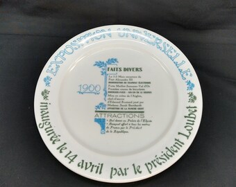 Paris Souvenir Plate. 1900 Paris Exposition Ceramic Plate. Commemorative Plate from 1900 Paris Exposition.