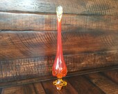14 quot Viking swung Art Glass Bud Vase 3 Footed - Orange