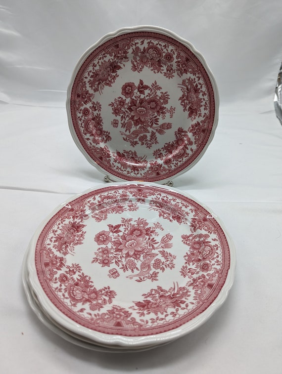 Villeroy & Boch Salad Plates in the "FASAN" Pattern. Mid-Century Red Transferware Vitreous China Salad Plate. Made in Germany MCM