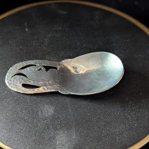 Antique Tea Caddy Spoon. Arts and Crafts Hand Hammered Spoon. Pierced Squirrel Design Handle - Tea Scoop.