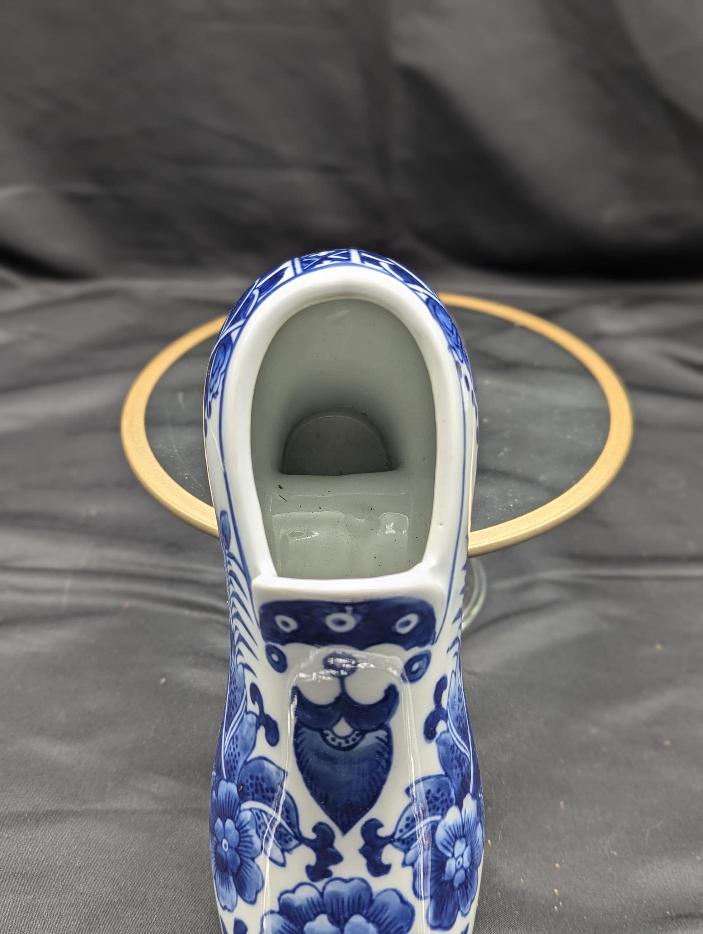 Chinoiserie Blue and White Porcelain High Heeled Shoe