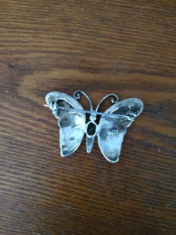Silver Marcasite and Mother of Pearl Butterfly Pin - image 3
