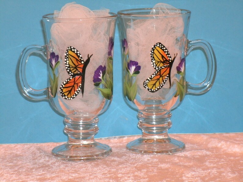 set of four MONARCH BUTTERFLY IRISH coffee mugs