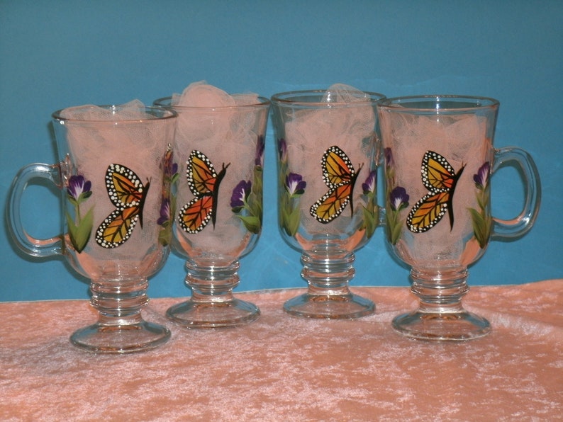 set of four MONARCH BUTTERFLY IRISH coffee mugs