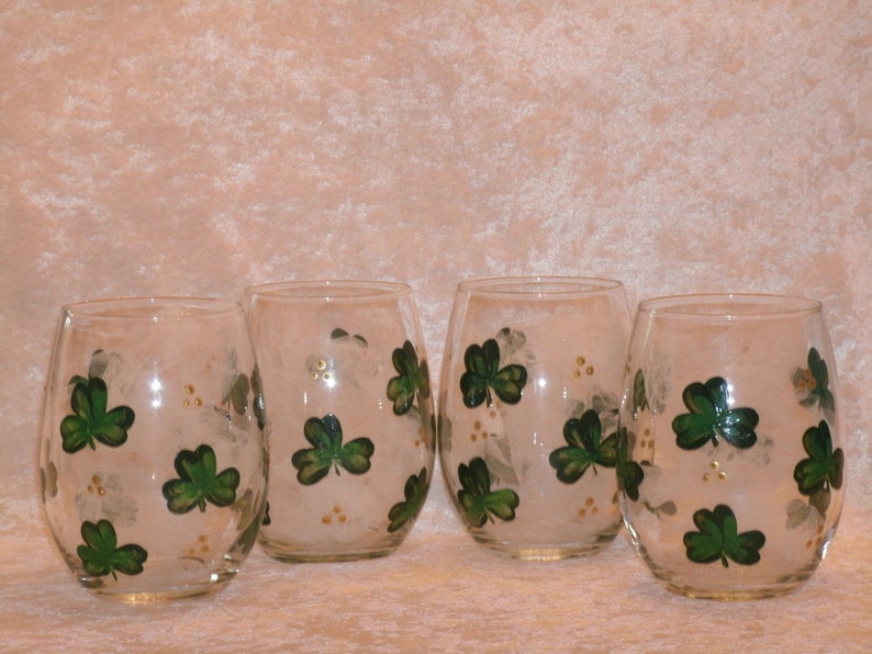 SHAMROCK WINE GLASSES Stemless Set of Four Etsy