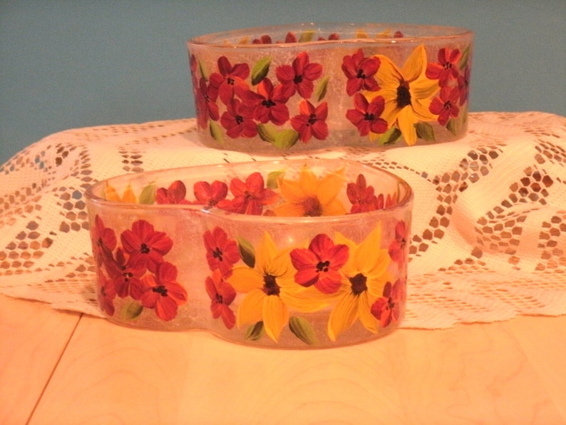SUNFLOWER CANDY DISH With Red Flowers Set of Two Etsy