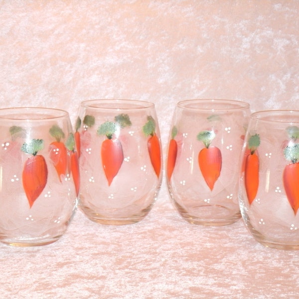 CARROT WINE GLASSES, easter, stemless, set of four