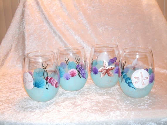Sea Shell Group Stemless Wine Glass Set of Four