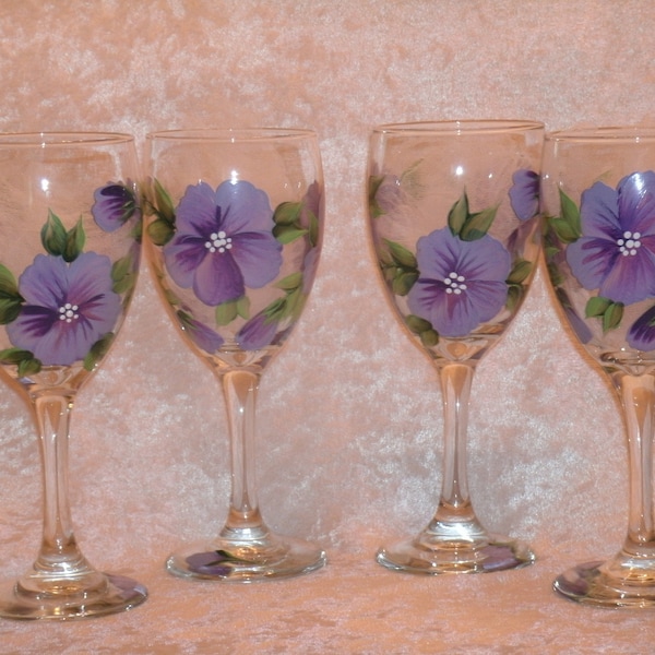 PURPLE PANSY WINE glasses, set of four