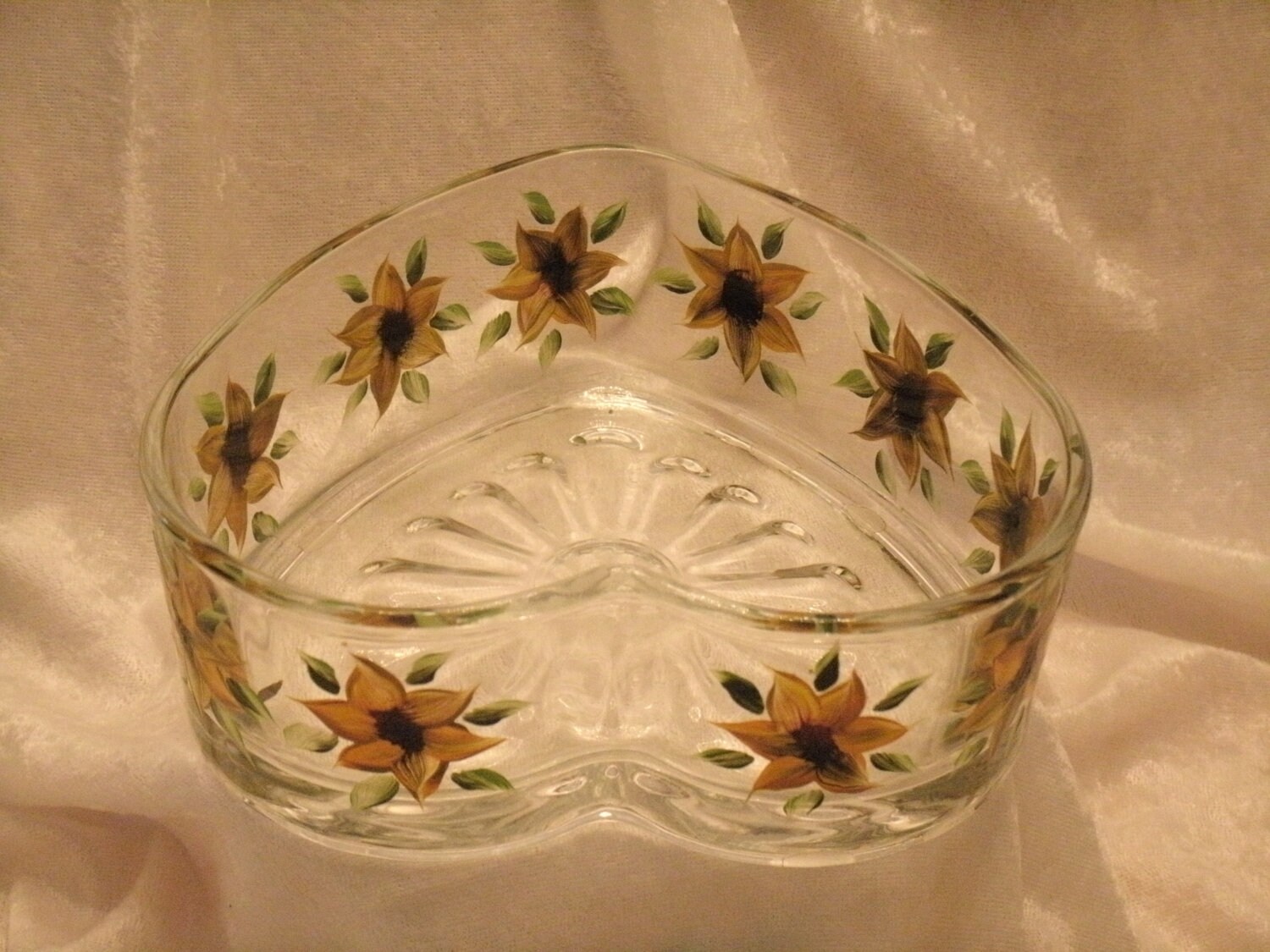SUNFLOWER CANDY DISHES Heart Shaped Set of Two Etsy