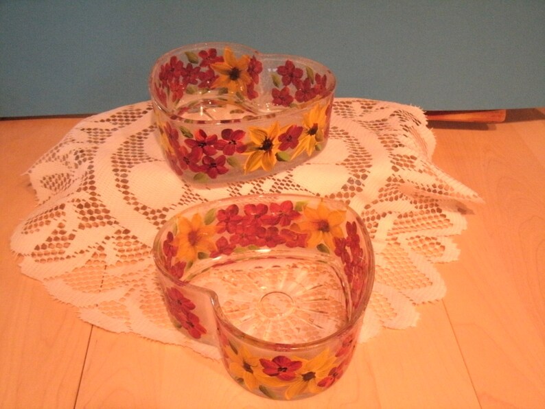 SUNFLOWER CANDY DISH With Red Flowers Set of Two Etsy