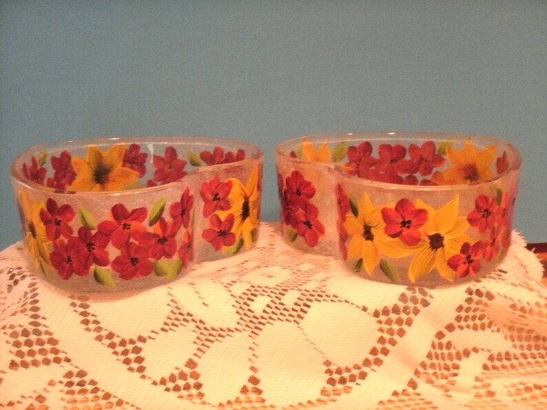 SUNFLOWER CANDY DISH With Red Flowers Set of Two Etsy