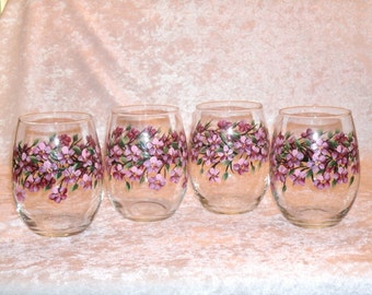 Stemless CHERRY BLOSSOM  wine glasses, set of four