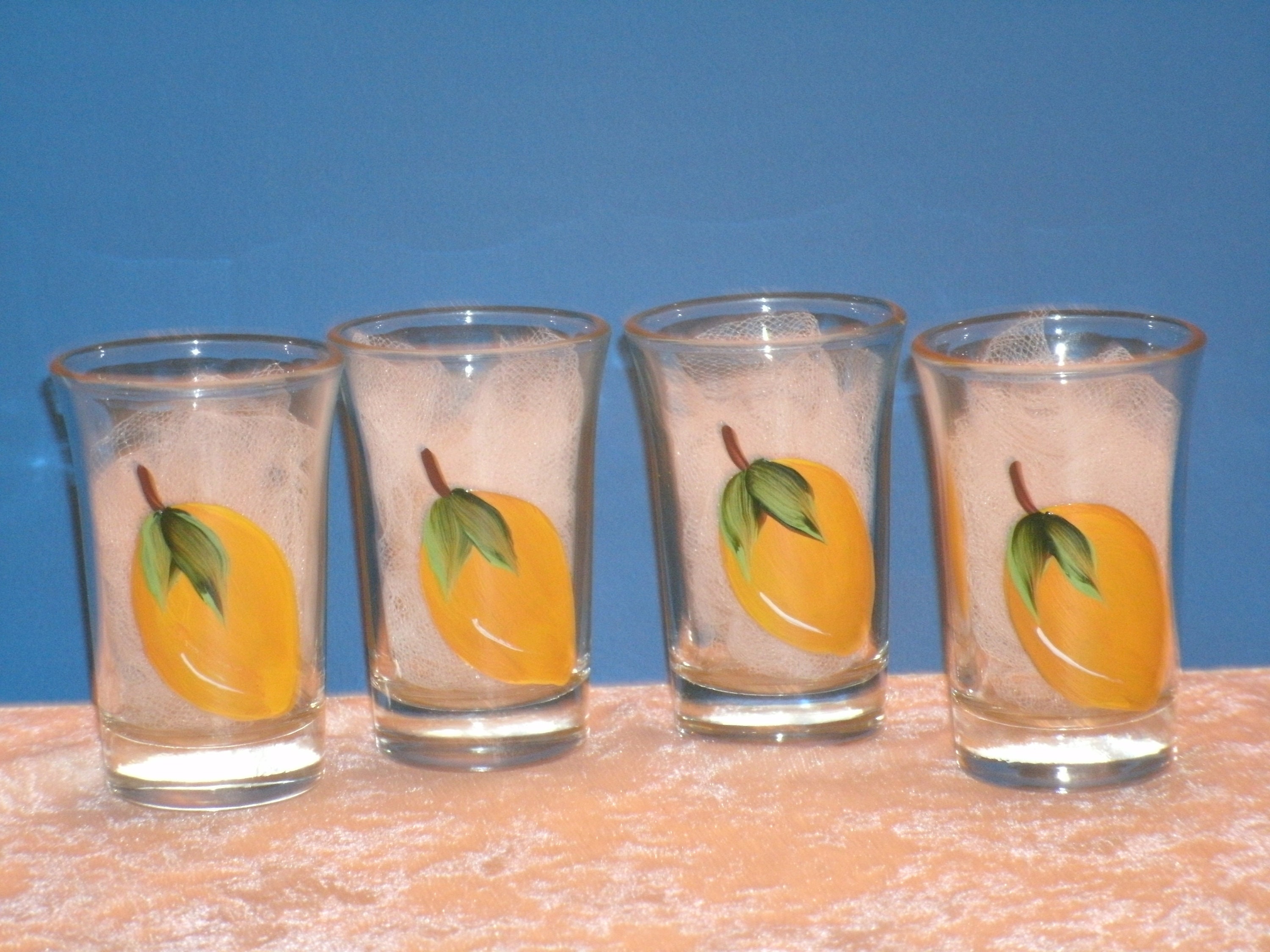 vintage stemless yellow bottom martini, lemon drop glasses, Set Of 4