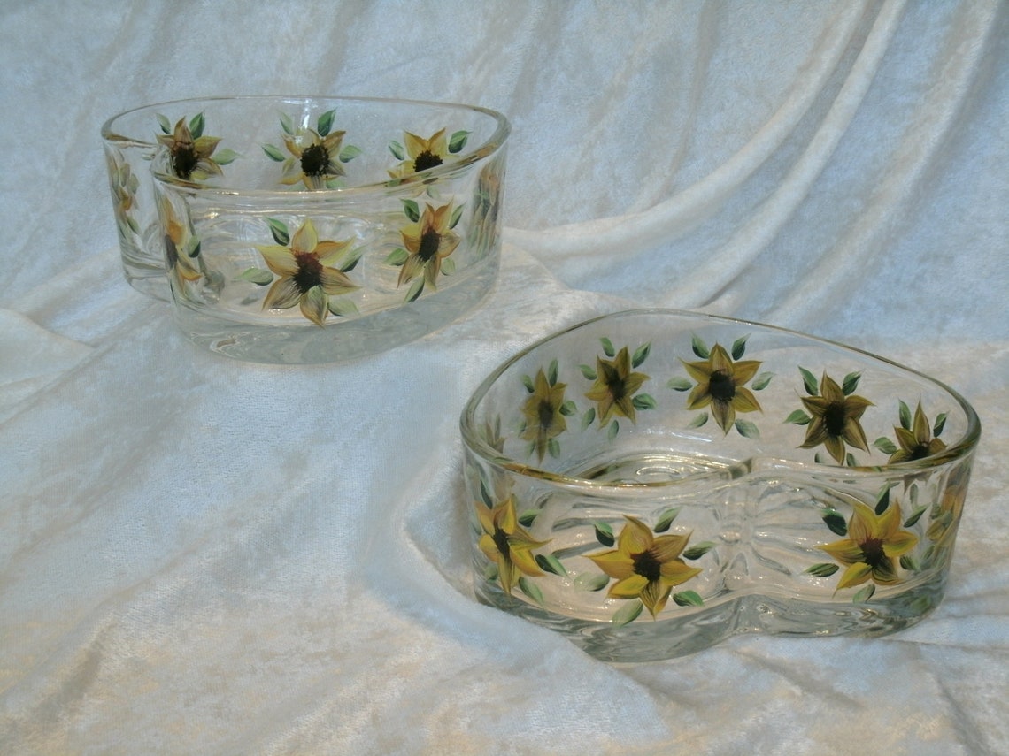 SUNFLOWER CANDY DISHES Heart Shaped Set of Two Etsy