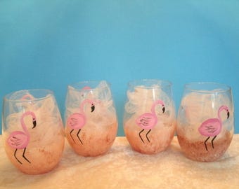 FLAMINGO STEMLESS WINE glasses, set of four