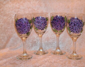 PURPLE HYDRANGEA wine glasses, set of four