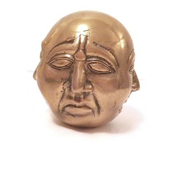 Brass Head Statue Four Emotions Faces Sculpture Conversation Piece