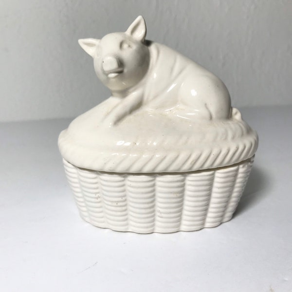 Vintage porcelain pig trinket box candy dish Japan