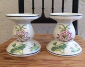 Chinoiserie Candle Holders porcelain Asian decor lotus flower
