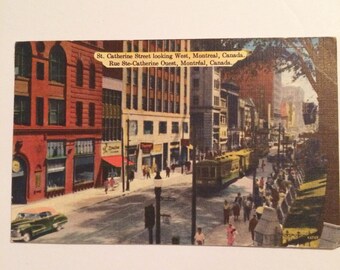 Vintage Linen Postcard Montreal Canada St Catherine Street Ephemera Ephemeral Postcards