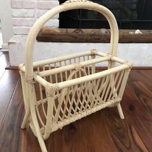 Vintage Bentwood Rattan Magazine Holder Rack, Blonde wood