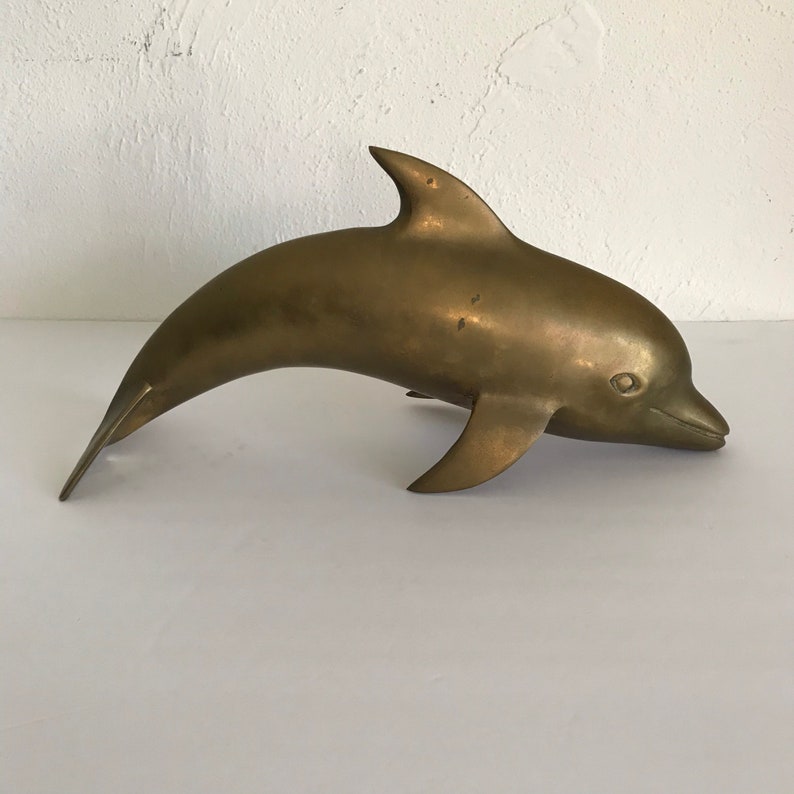 Large Brass Dolphin MCM vintage statue nautical coastal
