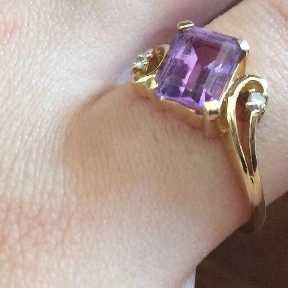 Vintage Amethyst Ring diamond accents 14K gold jewelry - Gem