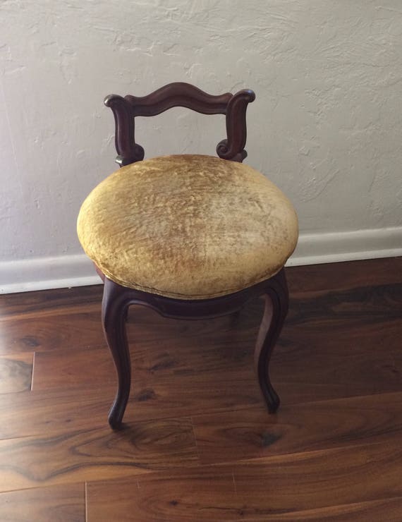 Antique French Vanity Stool Gold Crushed Velvet Round Seat Etsy image 0 - Antique French Vanity Stool Gold Crushed Velvet Round Seat Etsy