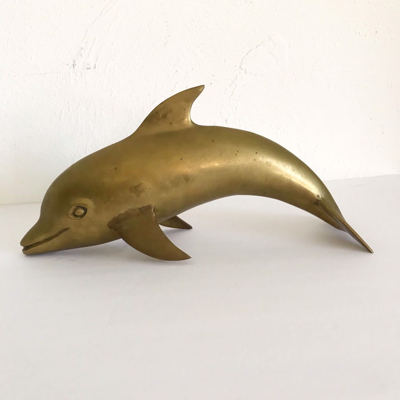 Large Brass Dolphin MCM vintage statue nautical coastal