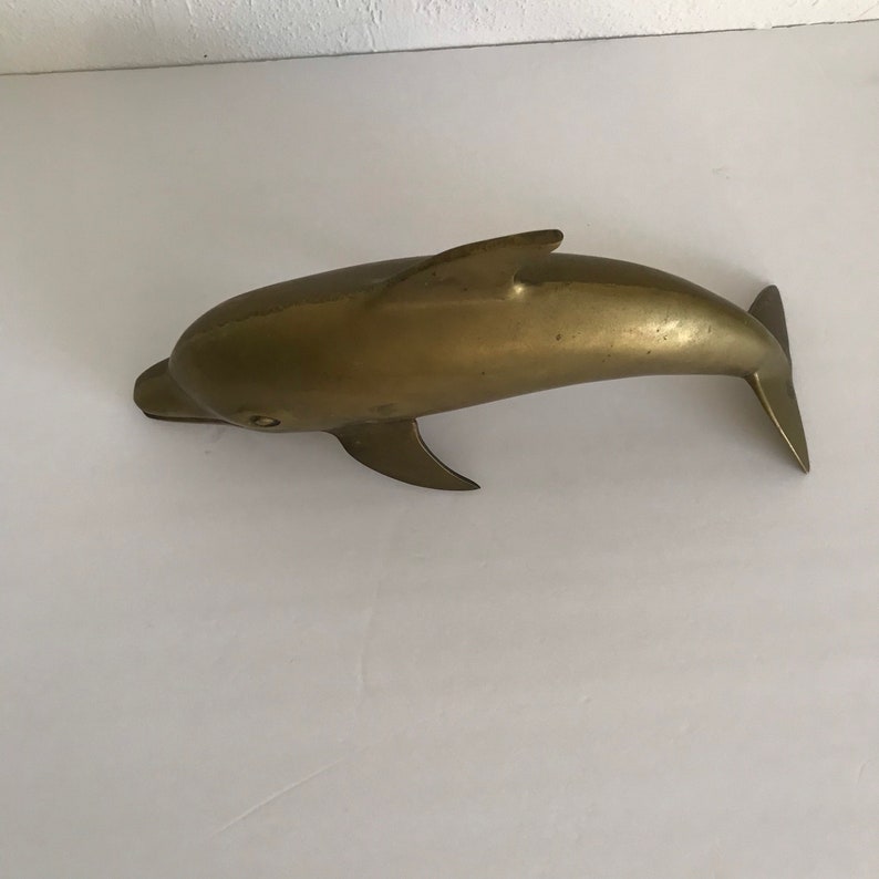 Large Brass Dolphin MCM vintage statue nautical coastal