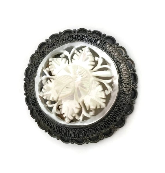 Antique Mother of Pearl Brooch Pendant, Victorian… - image 7
