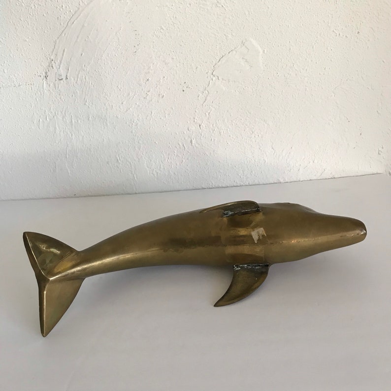 Large Brass Dolphin MCM vintage statue nautical coastal