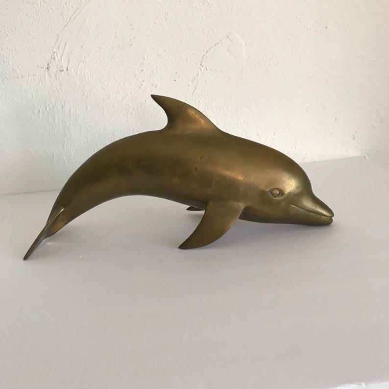 Large Brass Dolphin MCM vintage statue nautical coastal