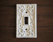Light Switch Plate Light Plate Cover Cast Iron Switchplate Antique White or Pick Color Fleur de lis Pattern French Country Cottage